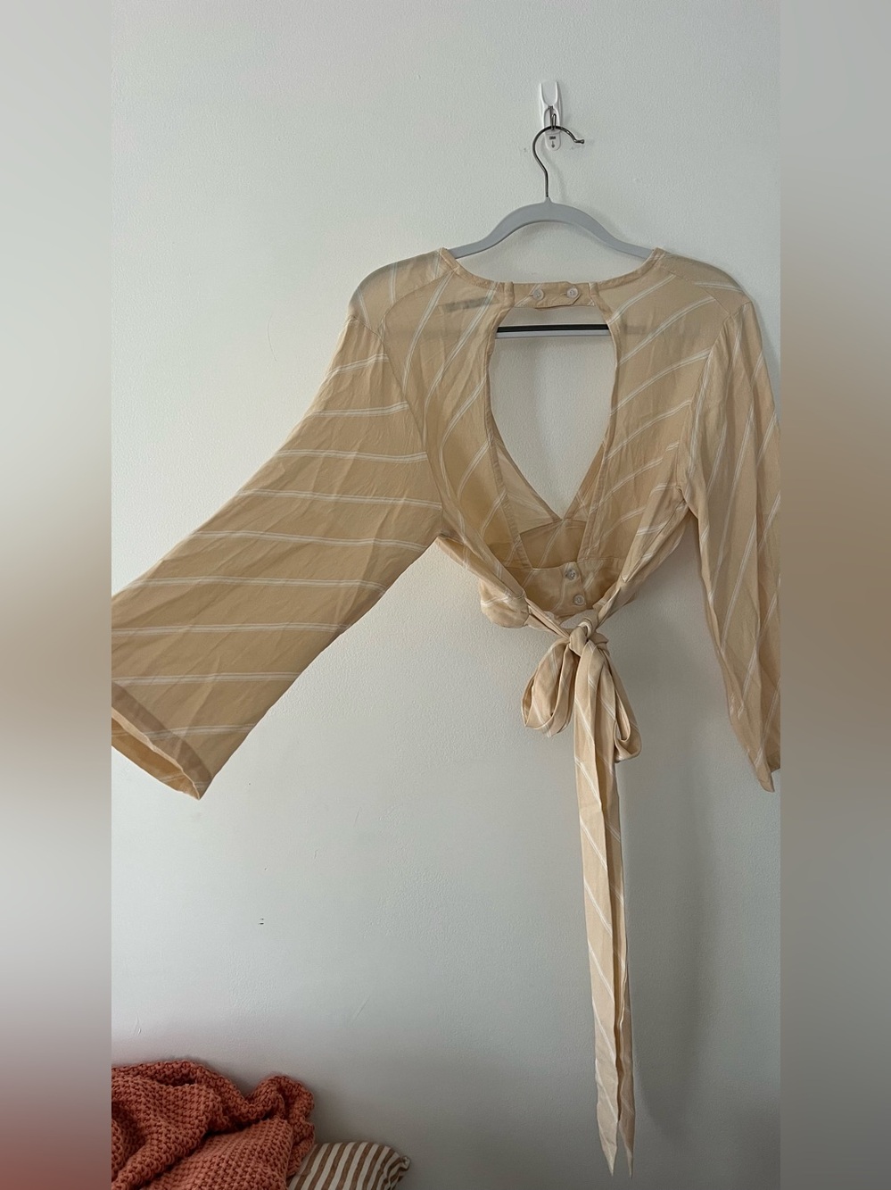 Faithfull the Brand Flared Sleeve Open Back Striped Top